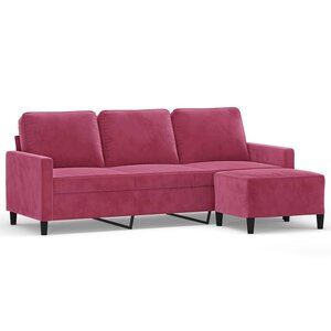 vidaXL Canapé à 3 places et repose-pieds Rouge bordeaux 180 cm Velours