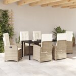 vidaXL Ensemble de salle à manger de jardin 7 pièces avec coussins Beige Poly Rattan