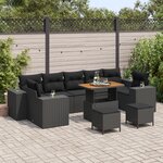 Ensemble de 10 Pièces de Canapé de Jardin avec Coussins Noir Poly Rattan Acacia