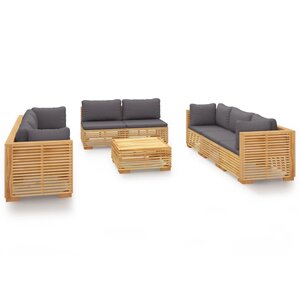 Salon de jardin meuble d'extérieur ensemble de mobilier 9 pièces avec coussins bois de teck solide 02_0017951