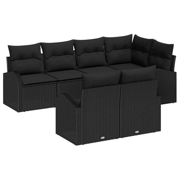 vidaXL Ensemble de canapé de jardin avec coussin 7 Pièces Noir Poly rotin