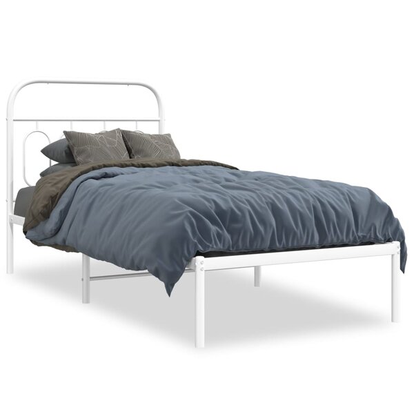 vidaXL Cadre de lit métal sans matelas avec tête de lit blanc 90x200cm