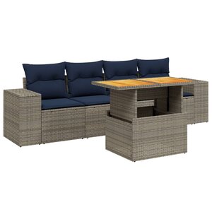 vidaXL Salon de jardin 5 Pièces avec coussins gris résine tressée