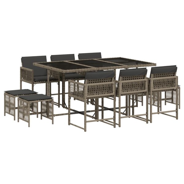vidaXL Ensemble à manger de jardin 11Pièces avec coussins gris poly rotin