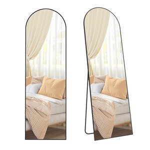 Miroir intégral 160 x 50 cm miroir rectangulaire sur pied grand miroir à poser au sol cadre en alliage d’aluminium verre trempé pour chambre salon dressing noir 12_0006598