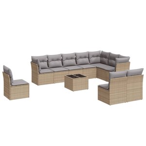 vidaXL Salon de jardin 11 Pièces avec coussins beige résine tressée