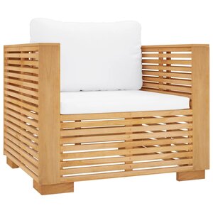 vidaXL Fauteuil de jardin avec coussins crème Bois de teck massif