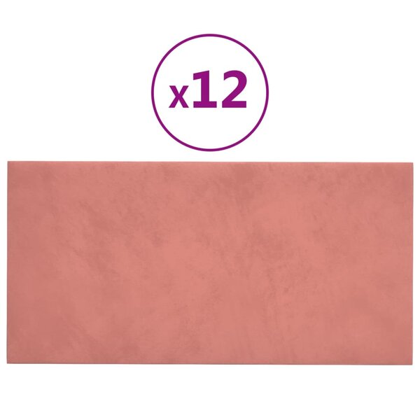 vidaXL Panneaux muraux 12 Pièces Rose 30x15 cm Velours 0 54 m²