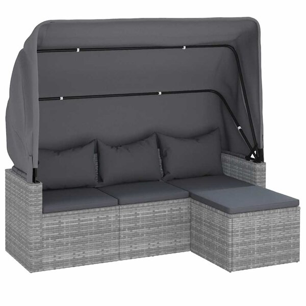 vidaXL Canapé de jardin 3 places avec toit et repose-pieds Gris