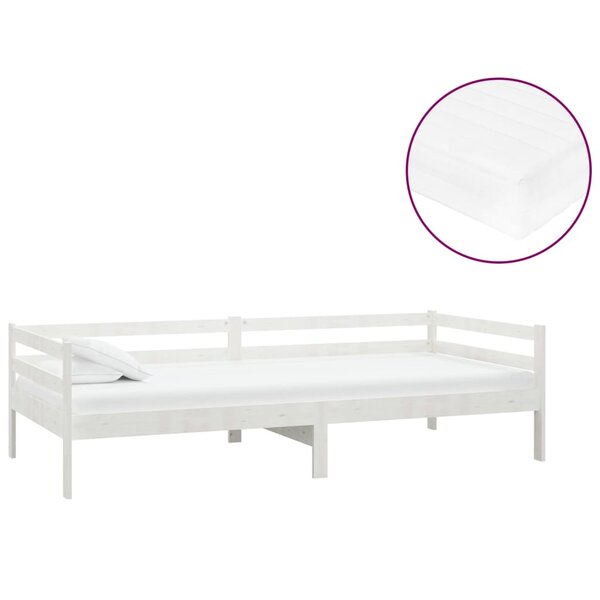 vidaXL Lit de repos avec matelas 90x200 cm Blanc Bois de pin massif