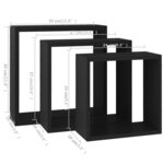 vidaXL Étagères murales sous forme de cube 3 Pièces Noir MDF