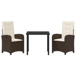 vidaXL Ensemble de salle à manger de jardin de 3 pièces avec coussins - Rattan poly marron