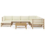 vidaXL Salon de jardin 8 Pièces avec coussins blanc crème bambou
