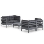 vidaXL Salon de jardin 5 Pièces avec coussins anthracite bois de pin