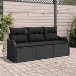 vidaXL Ensemble de canapé de jardin avec coussin 3 Pièces Noir Poly rotin