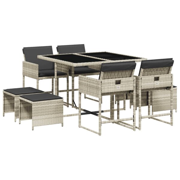 vidaXL Ensemble à manger de jardin et coussins 9 Pièces gris clair rotin
