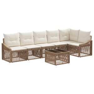vidaXL Ensemble de canapé de jardin 7 Pièces Beige polyrotin