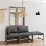 vidaXL Salon de jardin 3 Pièces avec coussins Résine tressée Gris