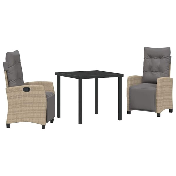 vidaXL Ensemble de salle à manger pour jardin 3 Pièces Beige polyrotin