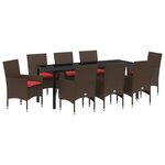 vidaXL Ensemble table et chaises avec coussin 9 Pièces Marron Rotin PE