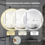 Miroir de salle de bain led ø 60 cm avec 3 eclairages interrupteur tactile et fonction anti-buée 20_0008910