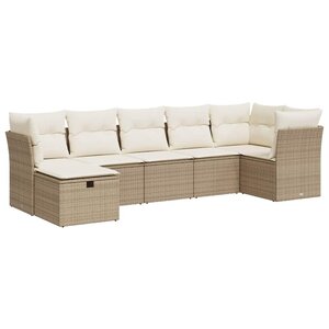 vidaXL Salon de jardin avec coussins 7 Pièces beige résine tressée