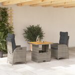 vidaXL Ensemble à manger de jardin 3 Pièces coussins gris résine tressée