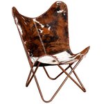 vidaXL Chaise papillon marron et blanc cuir de vache