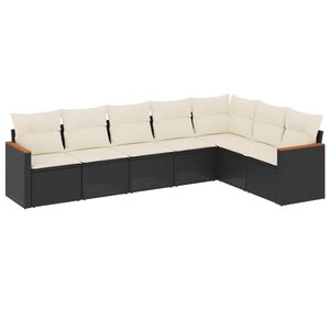 vidaXL Salon de jardin 7 Pièces avec coussins noir résine tressée