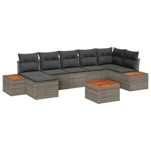 vidaXL Ensemble de canapé de jardin avec coussin 8 Pièces Gris Poly rotin