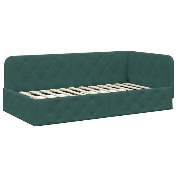 vidaXL Cadre de lit d'angle Vert foncé 100 x 200 cm Velours