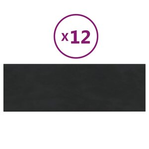 vidaXL Panneaux muraux 12 Pièces Noir 90x30 cm Velours 3 24 m²