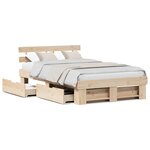 vidaXL Cadre de lit avec tiroir Marron 135 x 190 cm Bois massif en pin