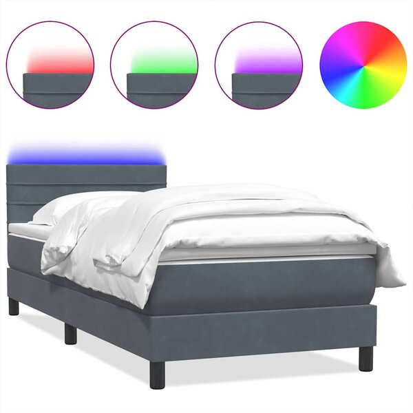 vidaXL Sommier à lattes de lit et matelas et LED gris foncé 80x210 cm velours