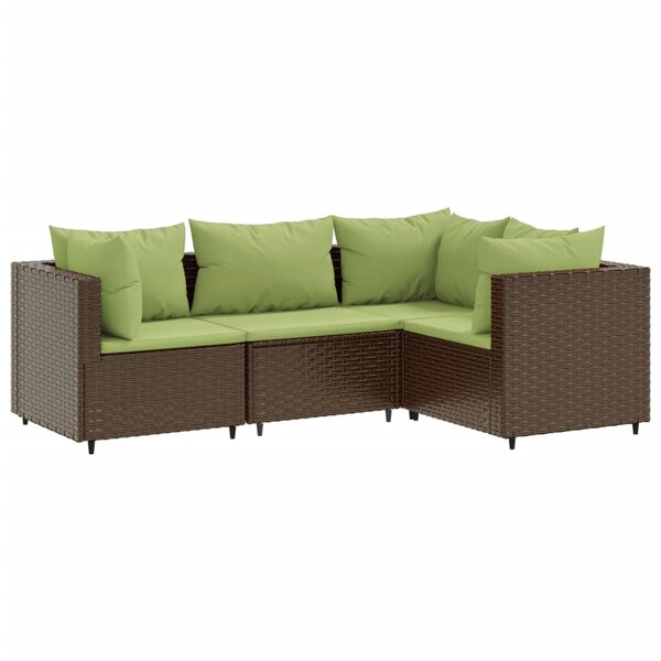 vidaXL Salon de jardin 4 Pièces avec coussins Marron Résine tressée