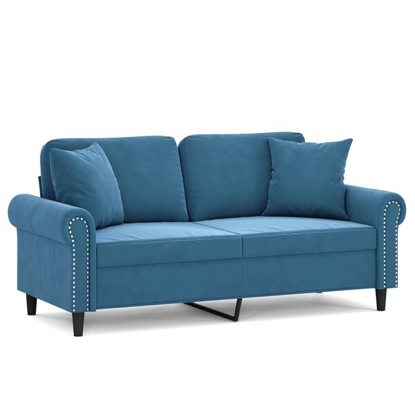vidaXL Canapé 2 places avec oreillers décoratifs bleu 140 cm velours