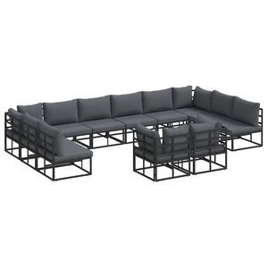 vidaXL Ensemble de canapé de jardin avec coussin 12 Pièces Noir Aluminium