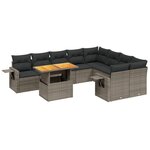 vidaXL Salon de jardin avec coussins 10 Pièces gris résine tressée