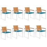 vidaXL Chaises de jardin lot de 8 avec coussins Bois d'acacia solide