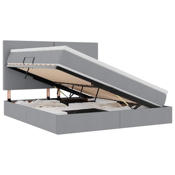 vidaXL Lit de rangement LED avec matelas Gris clair 180 x 200 cm Tissu