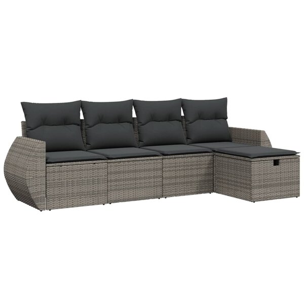 vidaXL Salon de jardin 5 Pièces avec coussins gris résine tressée