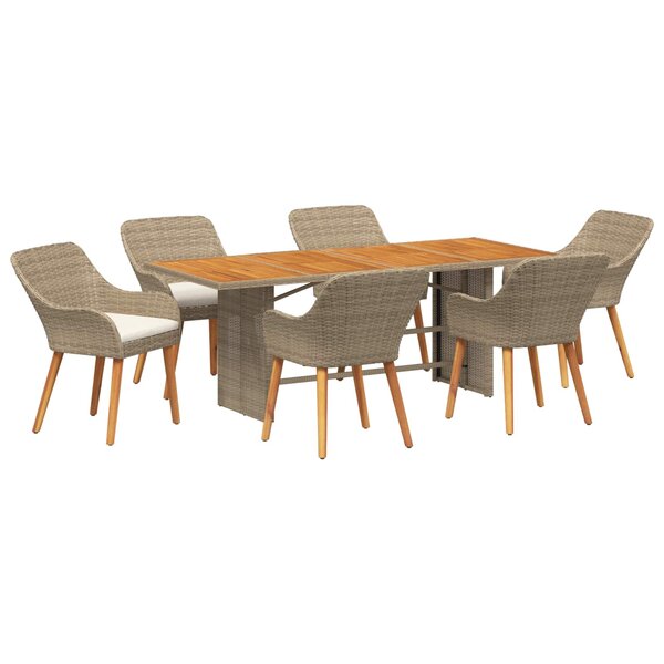 vidaXL Ensemble de salle à manger pour jardin 7 Pièces Beige polyrotin