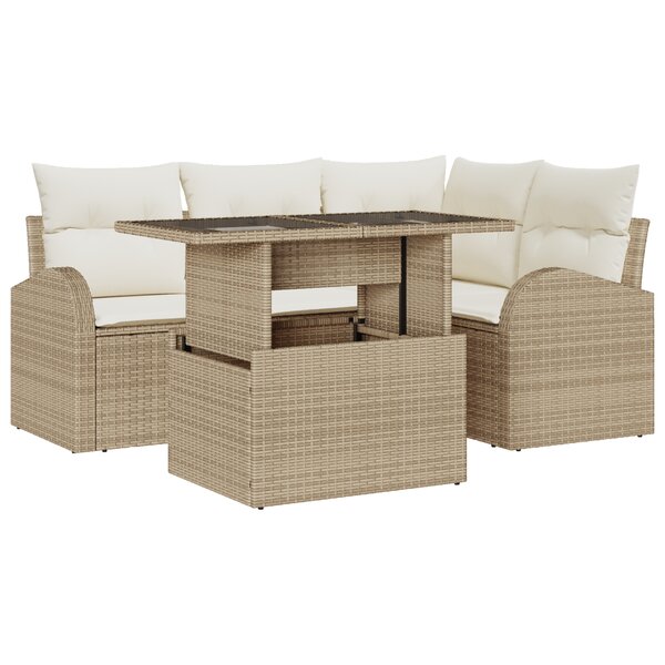 vidaXL Ensemble de Canapés de Jardin 5 Pièces avec Coussins en Poly Rattan Beige