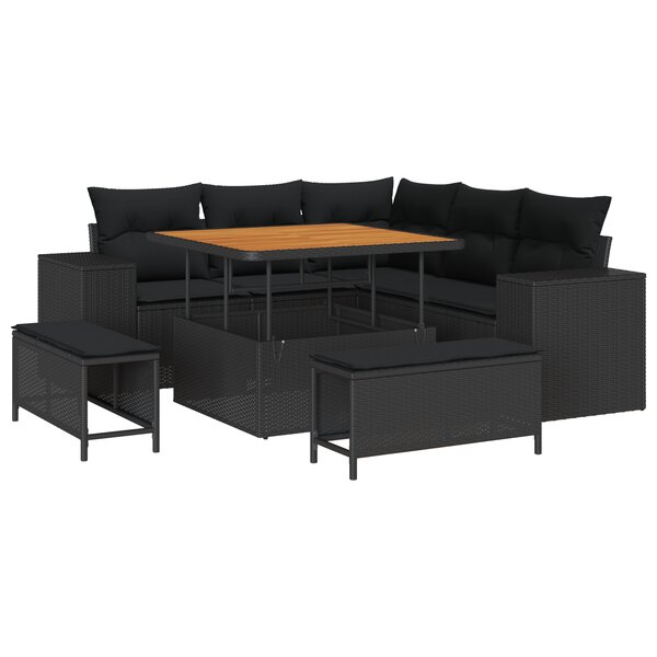 Ensemble de Canapé de Jardin 8 Pièces avec Coussins Noir