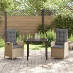 vidaXL Ensemble de salle à manger de jardin 3 pièces avec coussins beige poly rotin