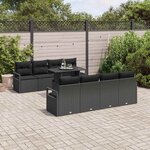 vidaXL Canapé de Jardin 9 Pièces avec Coussins Noirs en Poly Rattan