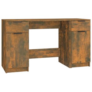 Bureau table poste de travail meuble d'ordinateur informatique étude avec armoire latérale chêne fumé bois d'ingénierie brun 02_0023392