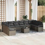 vidaXL Ensemble de canapé de jardin 11 Pièces Gris Poly rotin