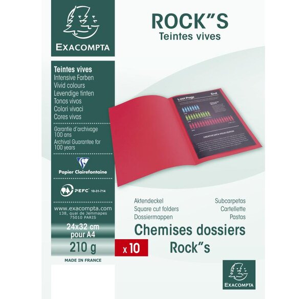 Paquet de 10 chemises ROCK'S 220 clémentine EXACOMPTA