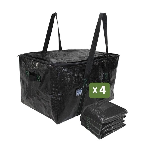 Pack and Move - Lot 4 Sacs Rangement - 55 x 35 x 30 cm - Poignées solides - Déménagement et Transport - Ultra Résistant - Réutilisable - 55L